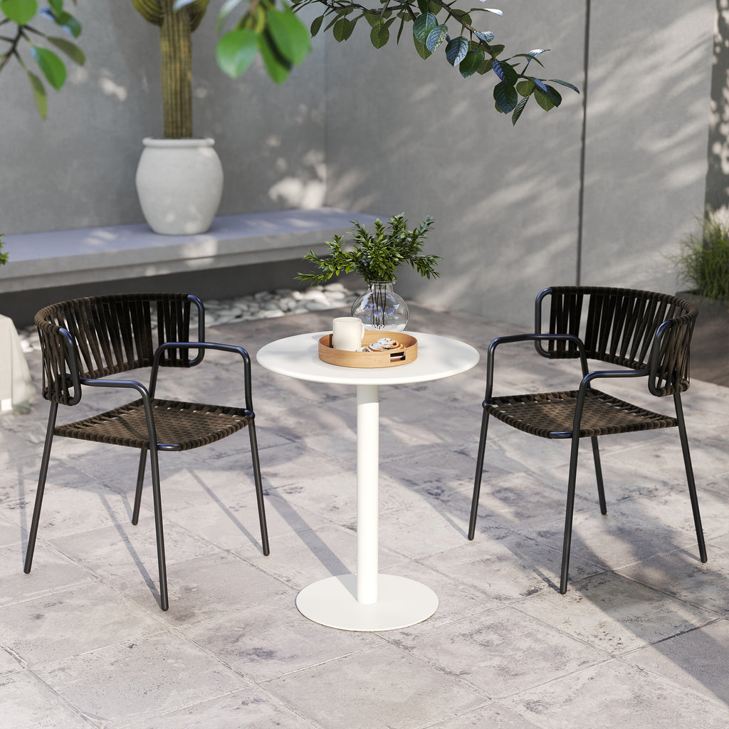 Round Kitchen Table for 2 People with a Modern Design in Steel, Ø60x72 cm, White
