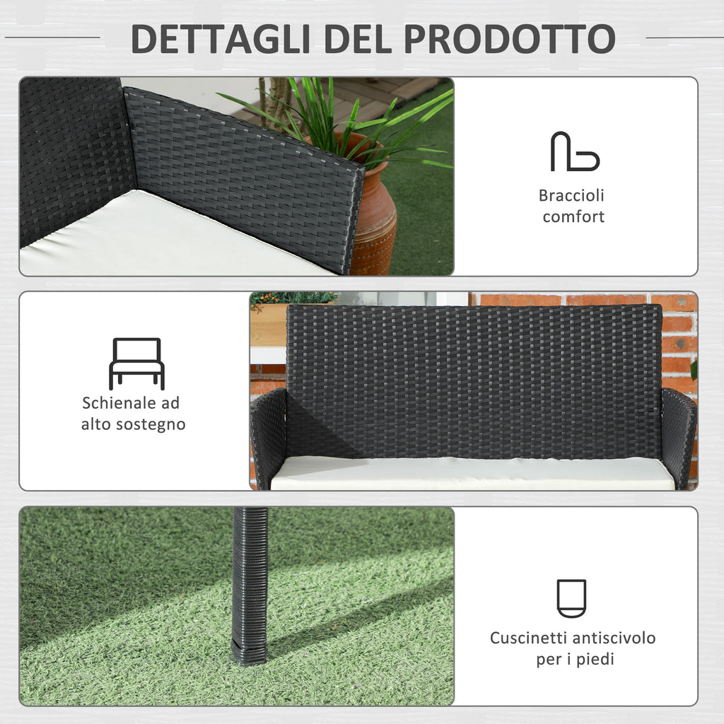 Comfortable 2-Seater Garden Sofa: PE Rattan, Steel, Cushioned, Armrests - Black - Borgè