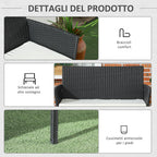 Comfortable 2-Seater Garden Sofa: PE Rattan, Steel, Cushioned, Armrests - Black - Borgè