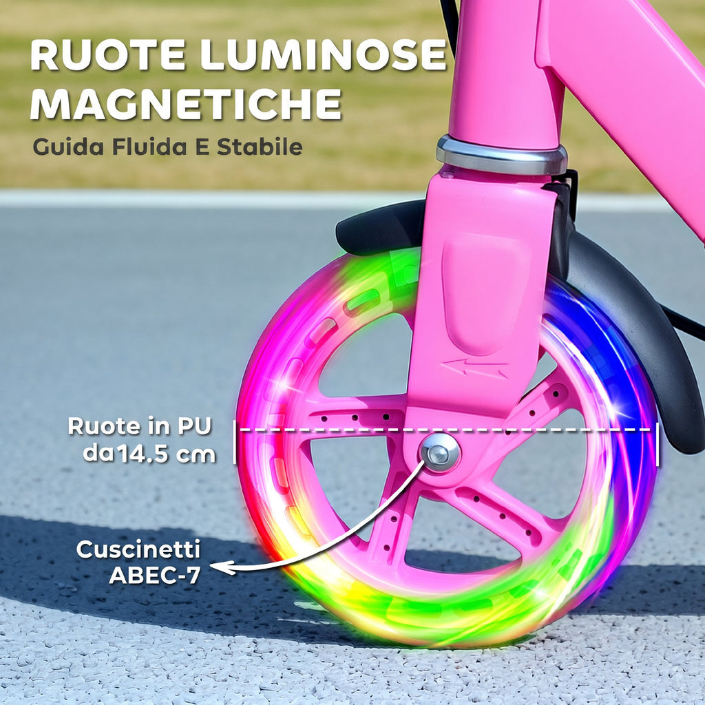 AIYAPLAY Scooter for Kids Ages 3-8 with Light-Up Wheels, Adjustable Handle and Rear Brake, Pink