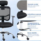 Ergonomic Office Chair with Adjustable Seat and Headrest, in Polyester and Steel, 63x62x106-114 cm, Black