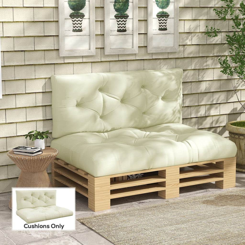 Outsunny 2-Piece Garden Cushion Set for Sofas and Pallets in Polyester with Thick Filling, Cream
