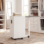 Folding Ironing Board with Wheels, Adjustable Shelf, Soft Close, Wood and Fabric, 128x43x83 cm, White