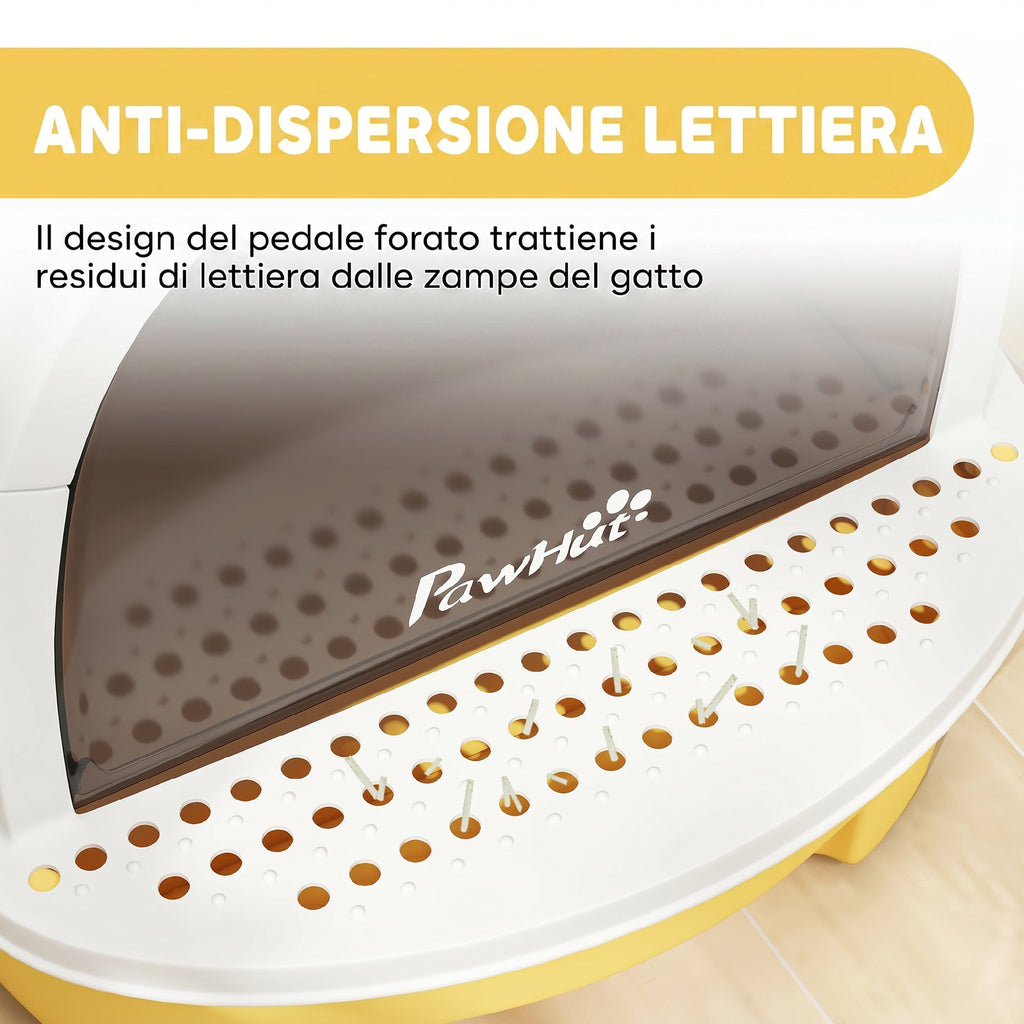 PawHut Enclosed Cat Litter Box with Removable Tray, Handle, Scoop and 2 Activated Carbon Filters, Yellow