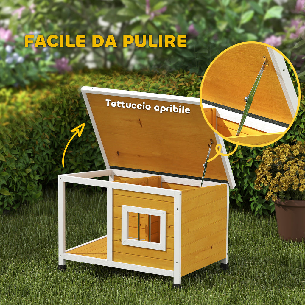 Outdoor Dog Kennel in Fir Wood with Covered Veranda and Tilting Roof, 85.5x62x60 cm, Multicolored