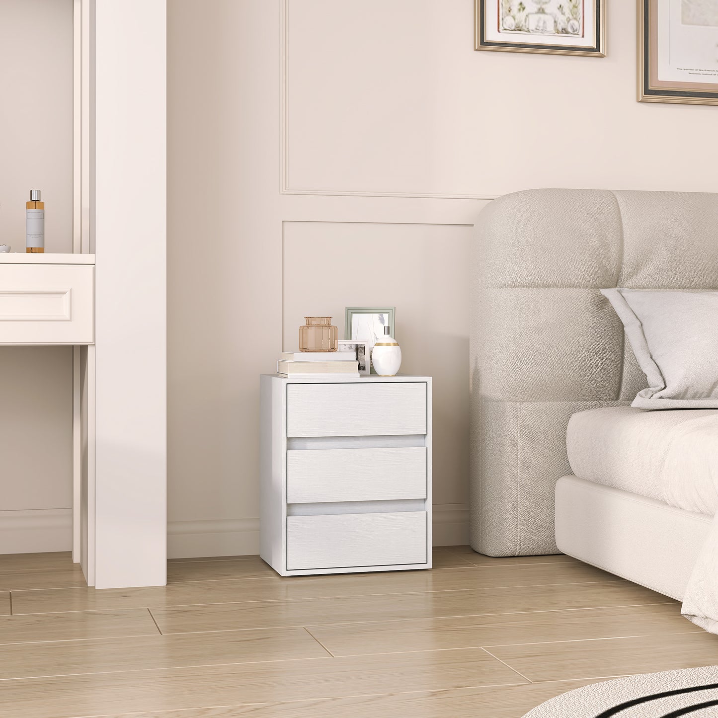 Modern 3-Drawer Chest of Drawers in White Wood, 40x30x50.5 cm