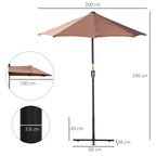 Outsunny Double Crescent Umbrella 2x2 m with Crank Opening and Cross Support, in Steel and Polyester, Coffee