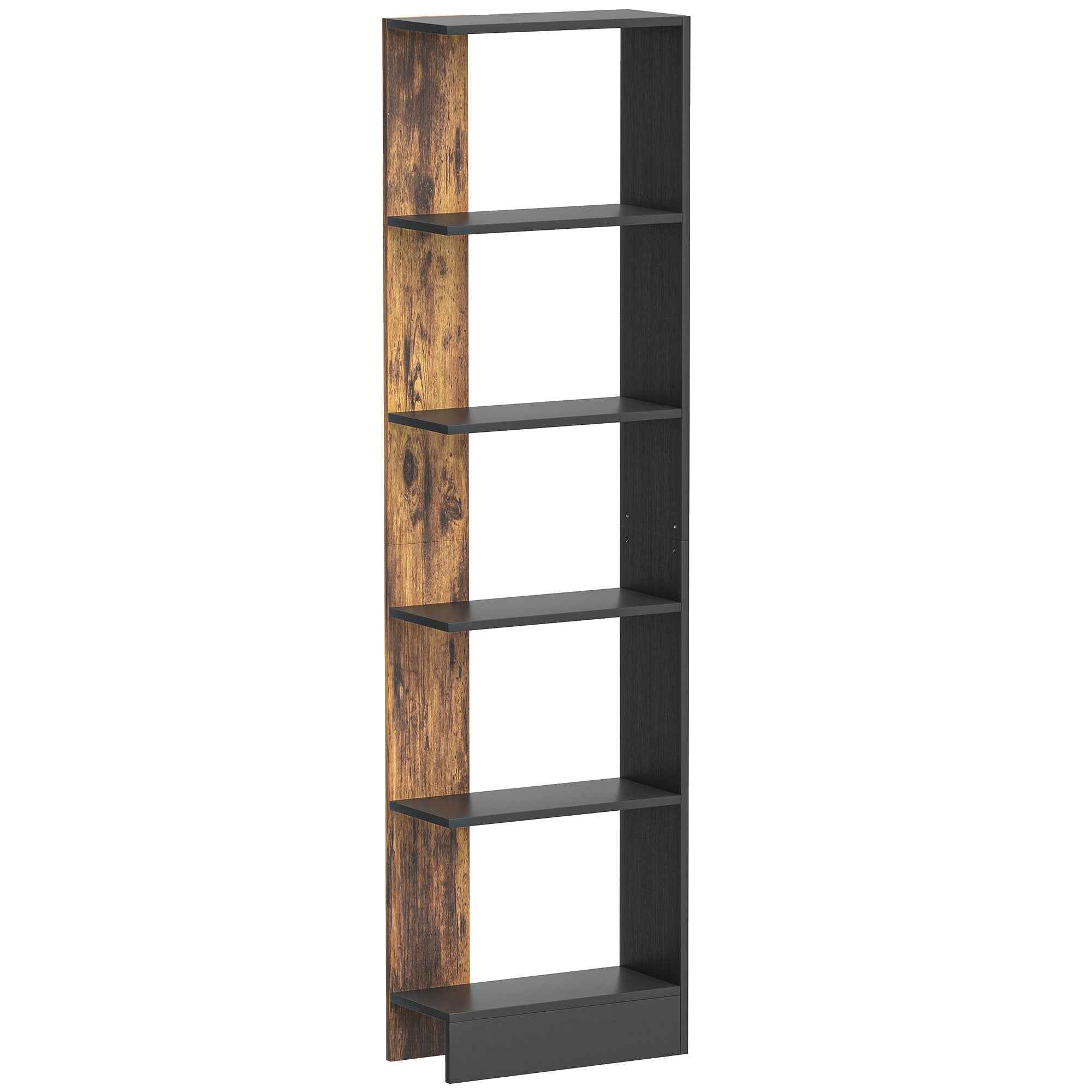 HOMCOM Modern Space-Saving 5-Tier Wooden Bookcase, 45 x 21 x 170 cm, Brown and Black