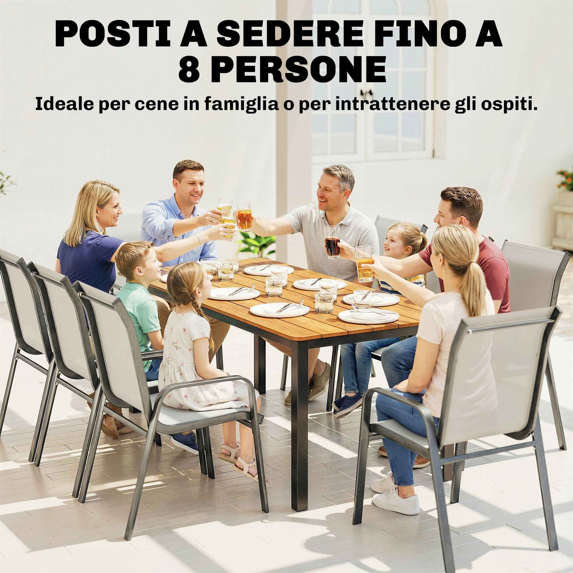 Outsunny Rectangular Garden Table for 6-8 People, Dimensions 180 x 86 cm