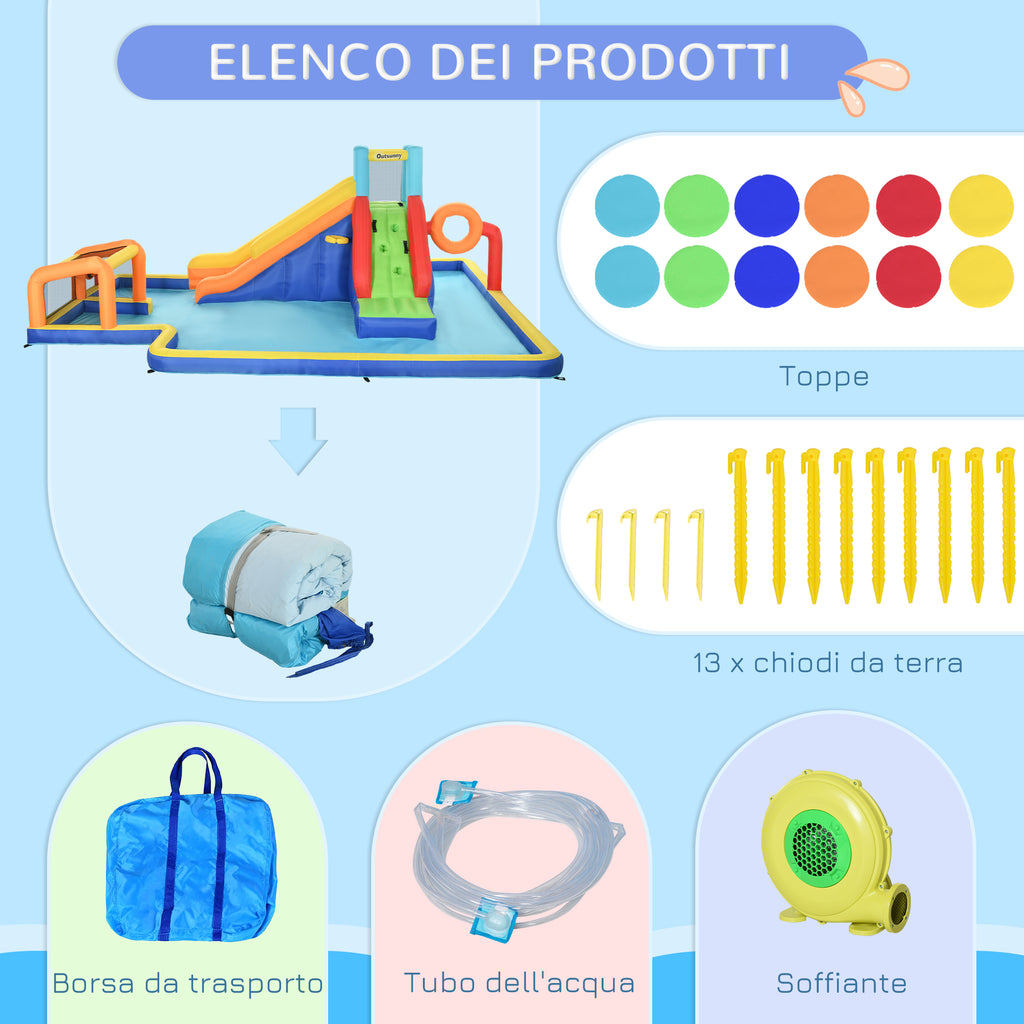 Bouncy Castle for Children 3-8 Years with Slide, Wall, Door and Basket, in Oxford Fabric, 590x460x220 cm - Borgè