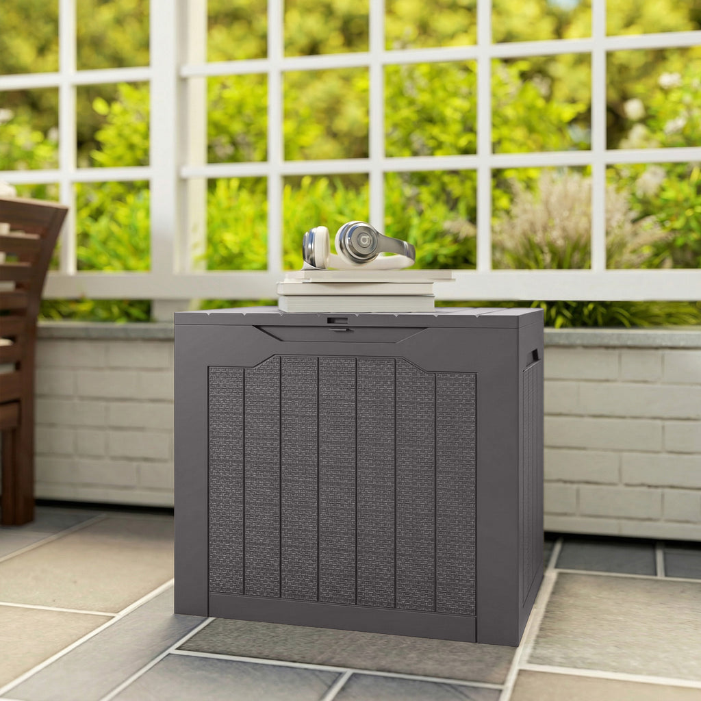Outsunny Garden Storage Chest with Handles, Waterproof Tool Container, 56x41x50 cm, Brown