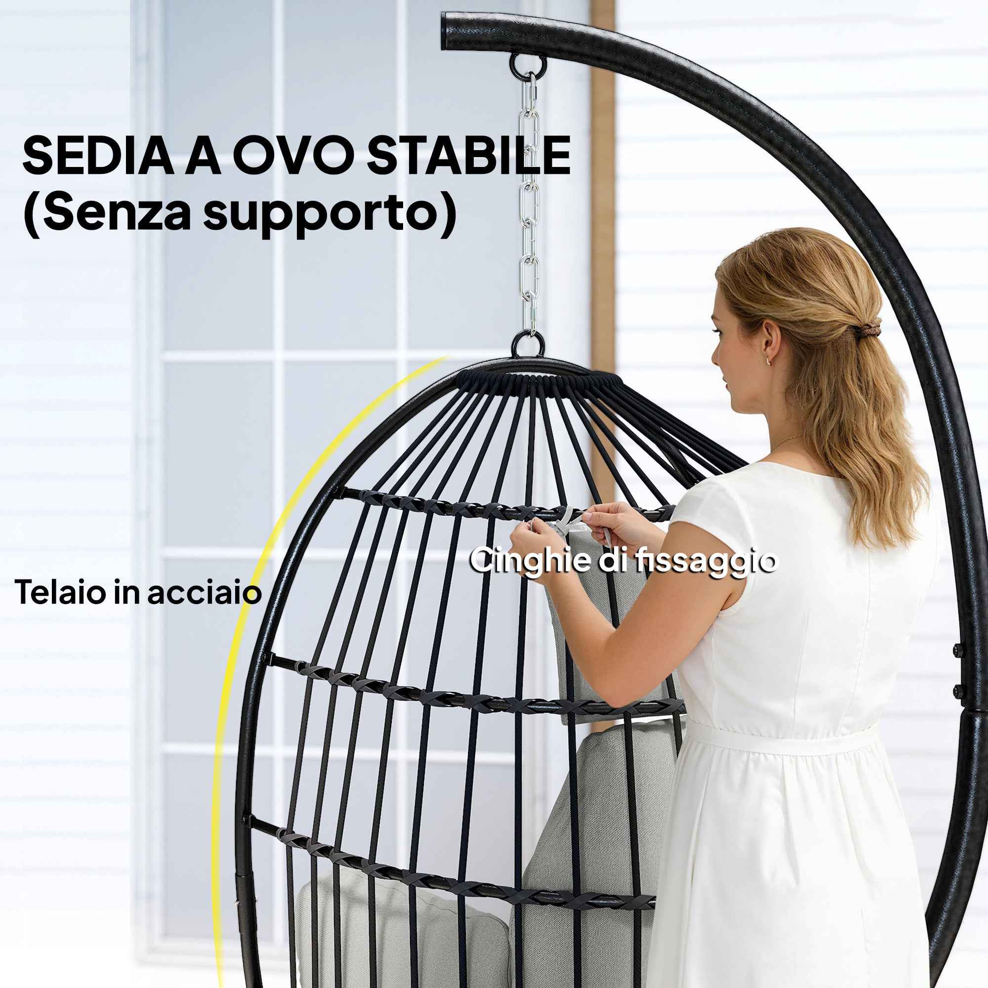 Outsunny Hanging Egg Chair with Hook, Cushion and Headrest, in Steel and Polyester, 75x62x107 cm, Grey