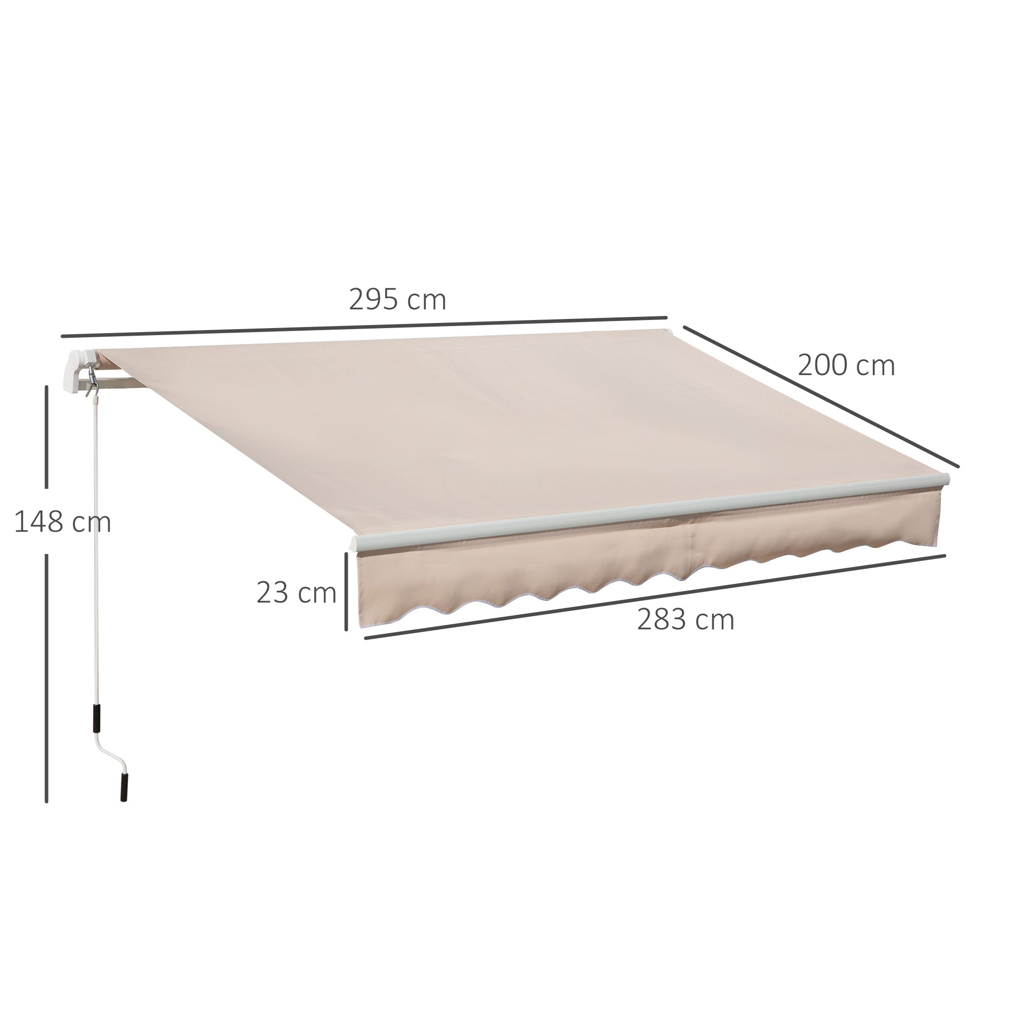 Outdoor Awning with Roller Arms and Crank Opening, 295x200 cm, Beige - Borgè
