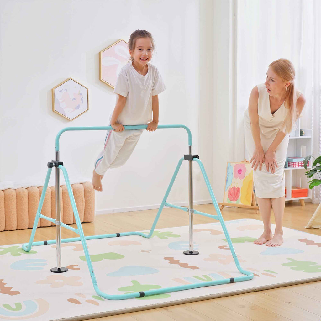HOMCOM Gymnastics Bar for Children Ages 3+ with 5-Position Adjustable Heights in Steel, Green