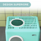 Cat Litter Box with Lid and Scoop, Double Entrance and Removable Tray, 52x41x38.5 cm, Green