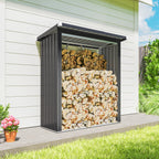 Outdoor Steel Log Shed, Raised Base and Sloped Roof, 150x66.5x150 cm, Dark Grey