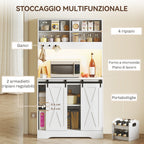 Kitchen Sideboard with Power Sockets, LED Light, Bottle Rack and Sliding Doors, 100x38x180 cm, White