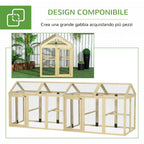 PawHut Outdoor Wooden Chicken Run with Multiple Doors and Metal Mesh, 140x88.5x106 cm, Wood Color