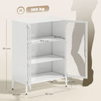 Steel Document Cabinet with 2 Glass Doors and Adjustable Shelves, 80x40x110 cm, White