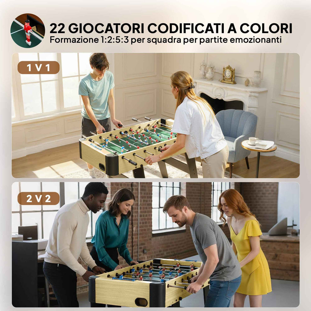 SPORTNOW Folding Table Football with Non-Slip Grips, 2 Balls and Scoreboard, Green and Wood Color