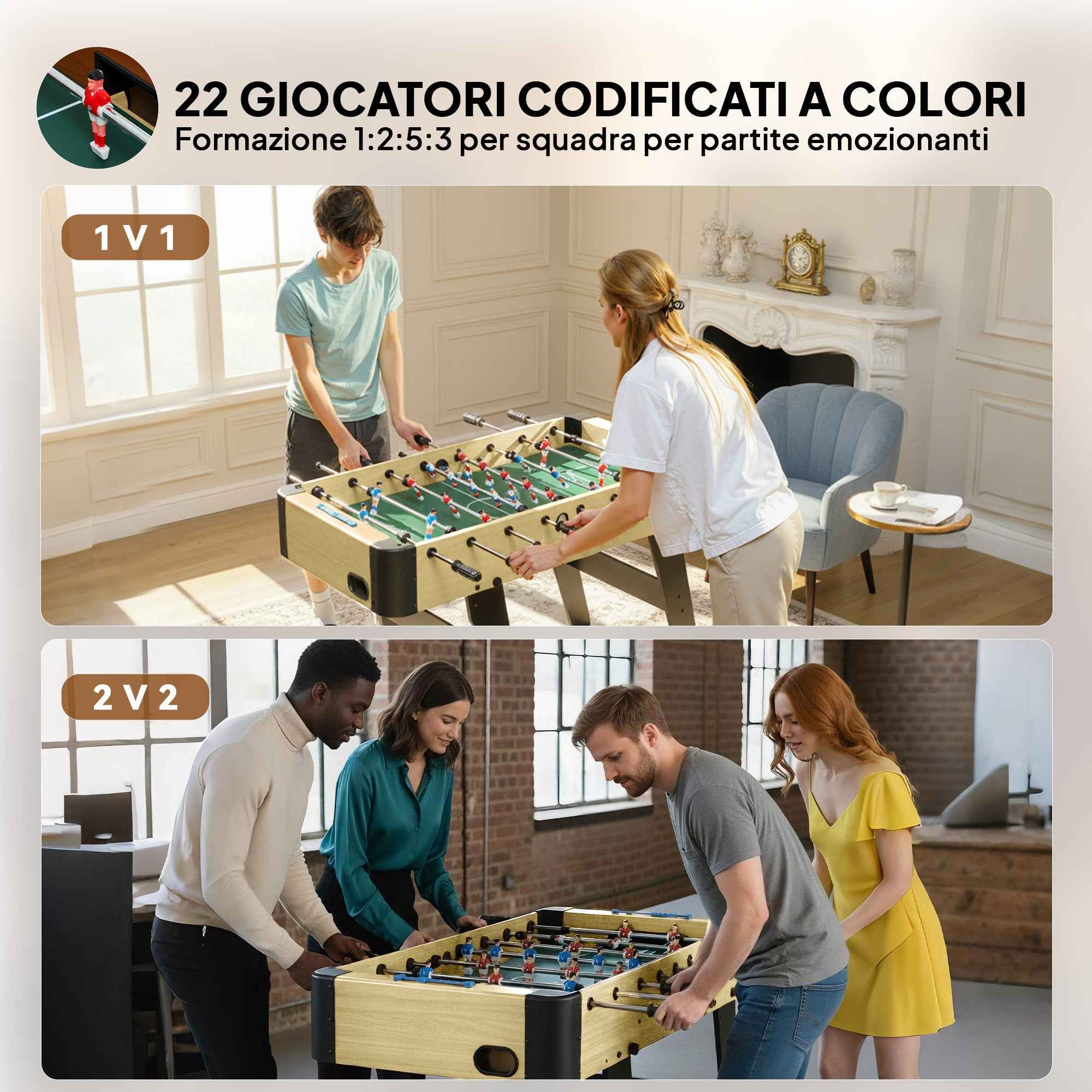 SPORTNOW Folding Table Football with Non-Slip Grips, 2 Balls and Scoreboard, Green and Wood Color