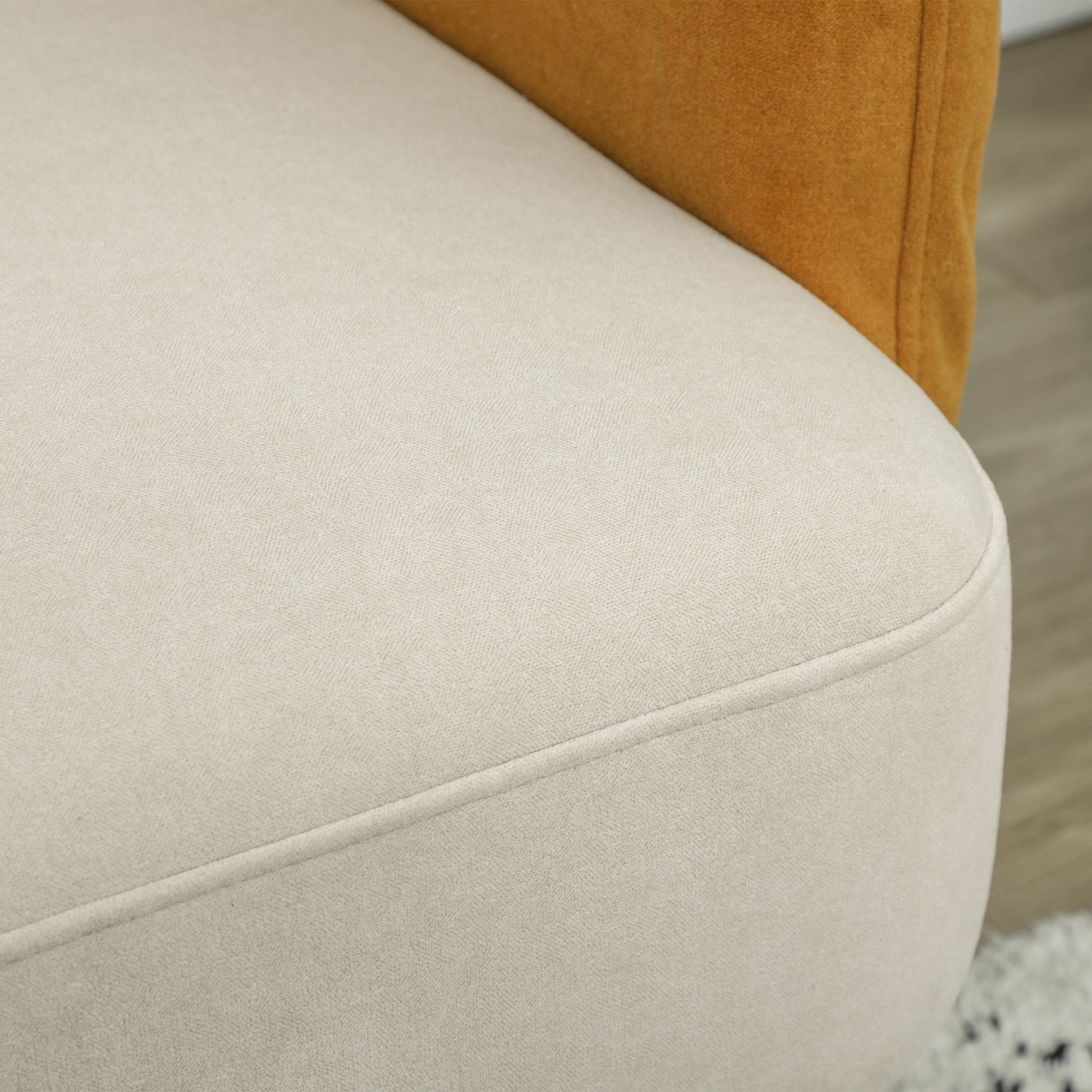 Nordic Style 2 Seater Sofa in Velvet Effect Fabric and Wood, 138x73x74 cm, Cream and Orange