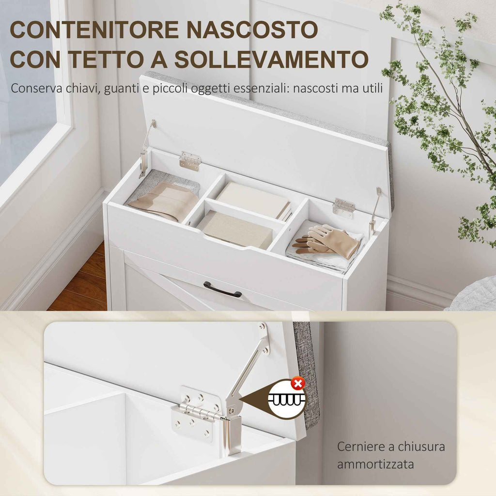 HOMCOM Shoe Bench with Folding Drawer and Storage, Capacity for 8 Pairs of Shoes, 80x30x55 cm, White