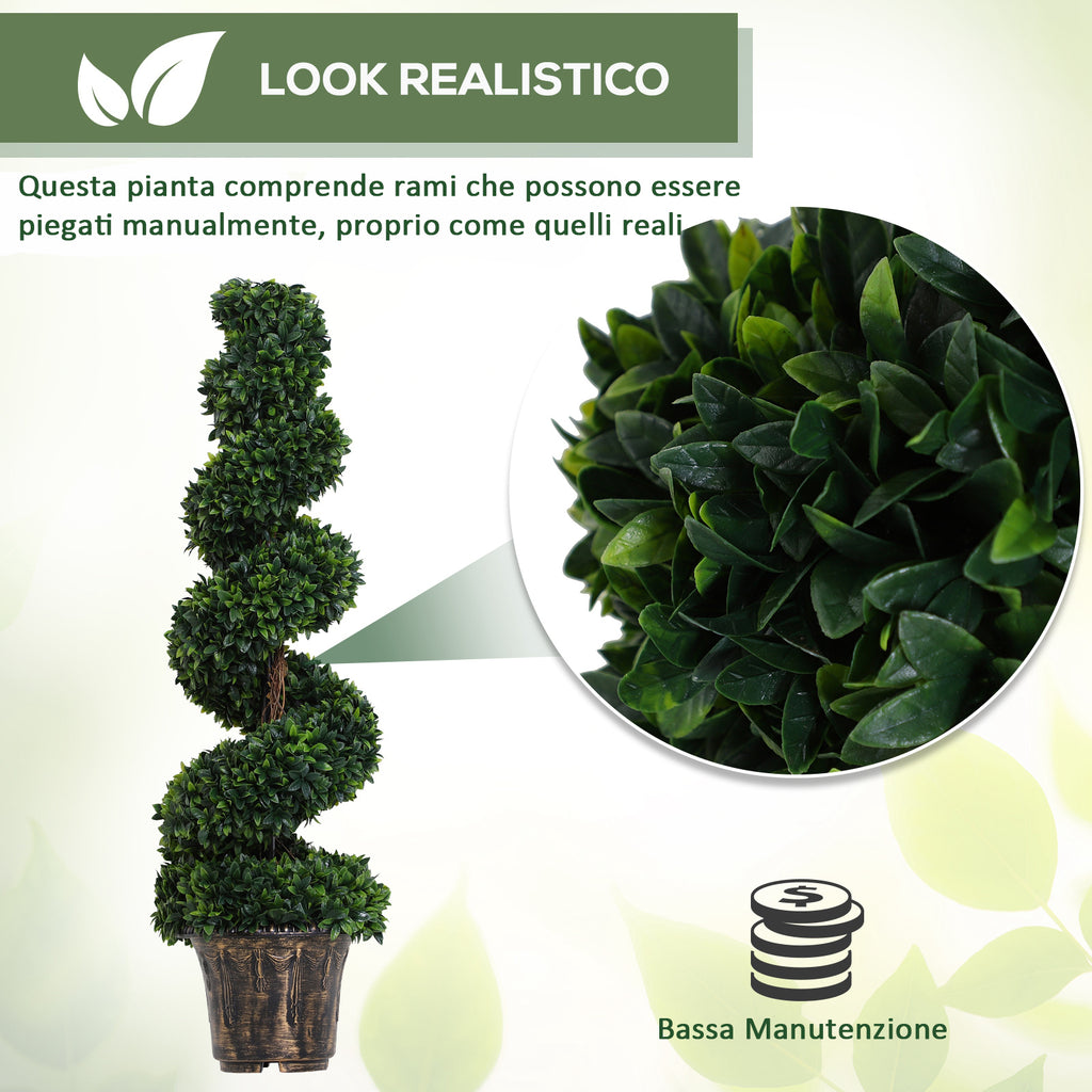 Set of 2 Artificial Boxwood Spiral Plants for Indoor and Outdoor Use with Pot, Ø32x120 cm, Green