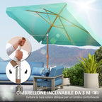 Garden Umbrella 2x3 m with Crank Opening, Tilting and Anti UV 50+, Turquoise