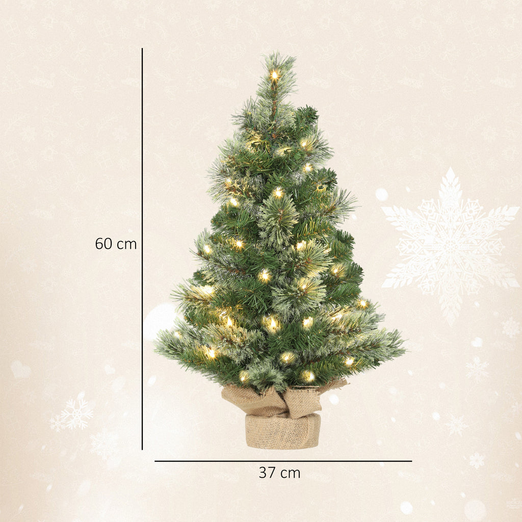 60cm Tall Small Christmas Tree with 35 White LED Lights, 68 Thick and Fireproof Branches