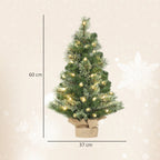 60cm Tall Small Christmas Tree with 35 White LED Lights, 68 Thick and Fireproof Branches