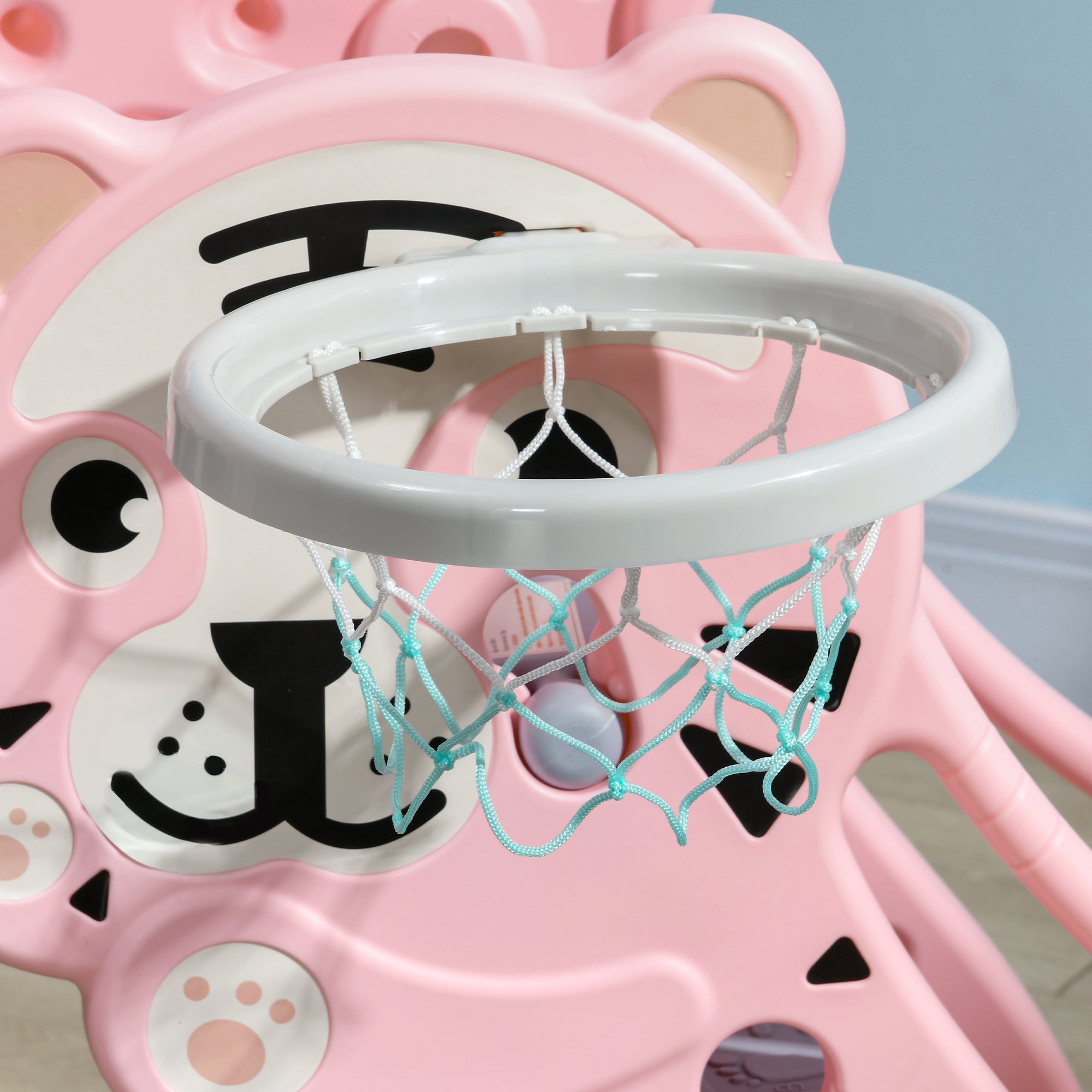 Slide for Children 18-36 Months with Side Basketball Hoop, Plastic, 133x60x70 cm, Pink and Grey