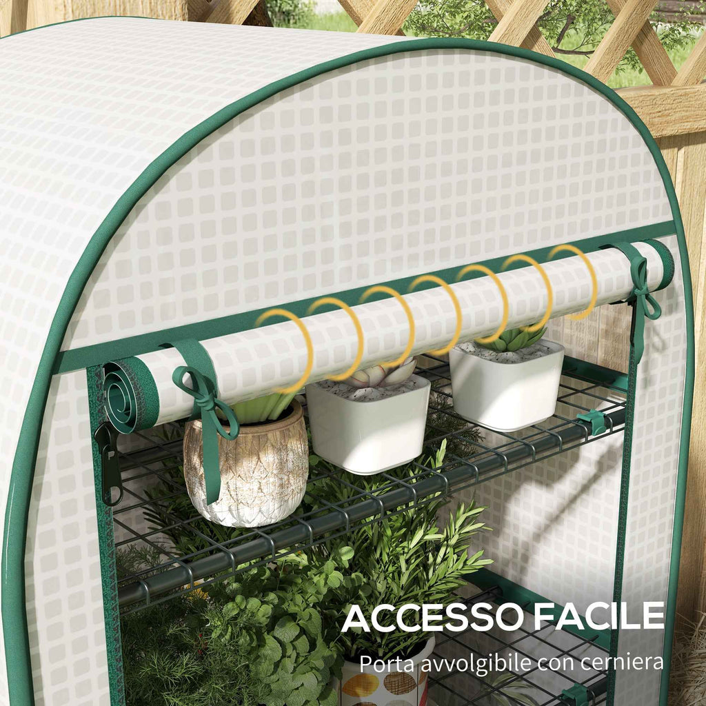 Outsunny Vertical Garden Greenhouse with 4 Metal Shelves and PE Cover, 80x50x160 cm, White