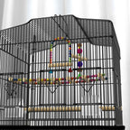 PawHut Bird Cage with Handle, Removable Tray, Wooden Perches, Swing and Bowls, 46.5x35.5x92cm, Black