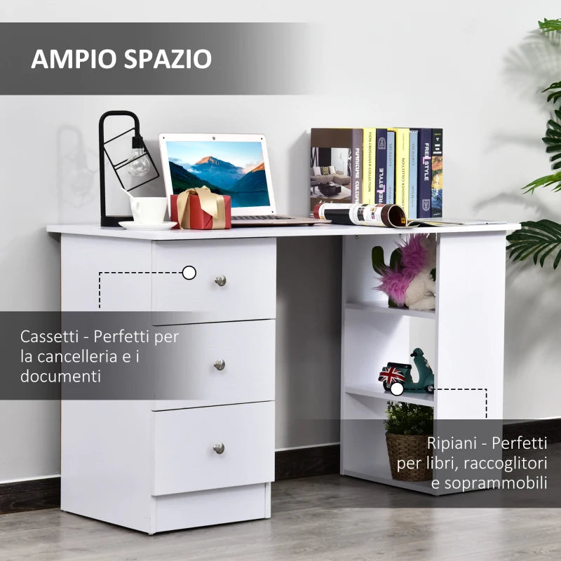 Computer Desk for Bedroom and Office with Drawer Unit and Wooden Storage Shelves 120x49x72cm White - Borgè