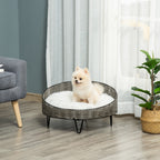 PE Rattan Dog and Cat Bed with Washable Plush Cushion, Φ60x32cm Dark Grey