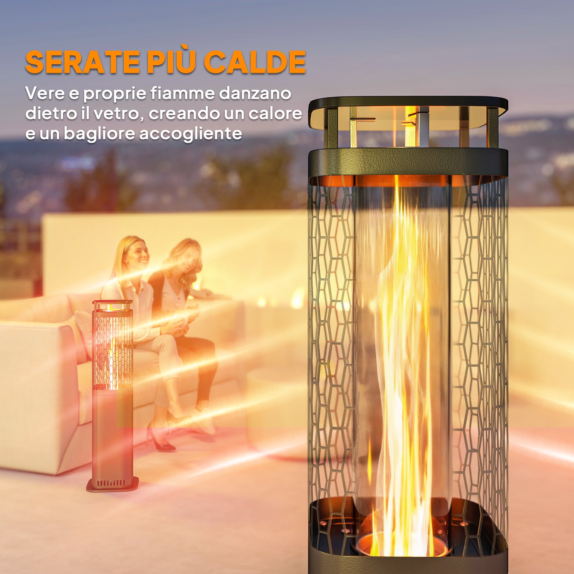 Outdoor Pellet Stove, 6.86 kW, Non-Slip Base, Glass Tube, and Metal Mesh, Black