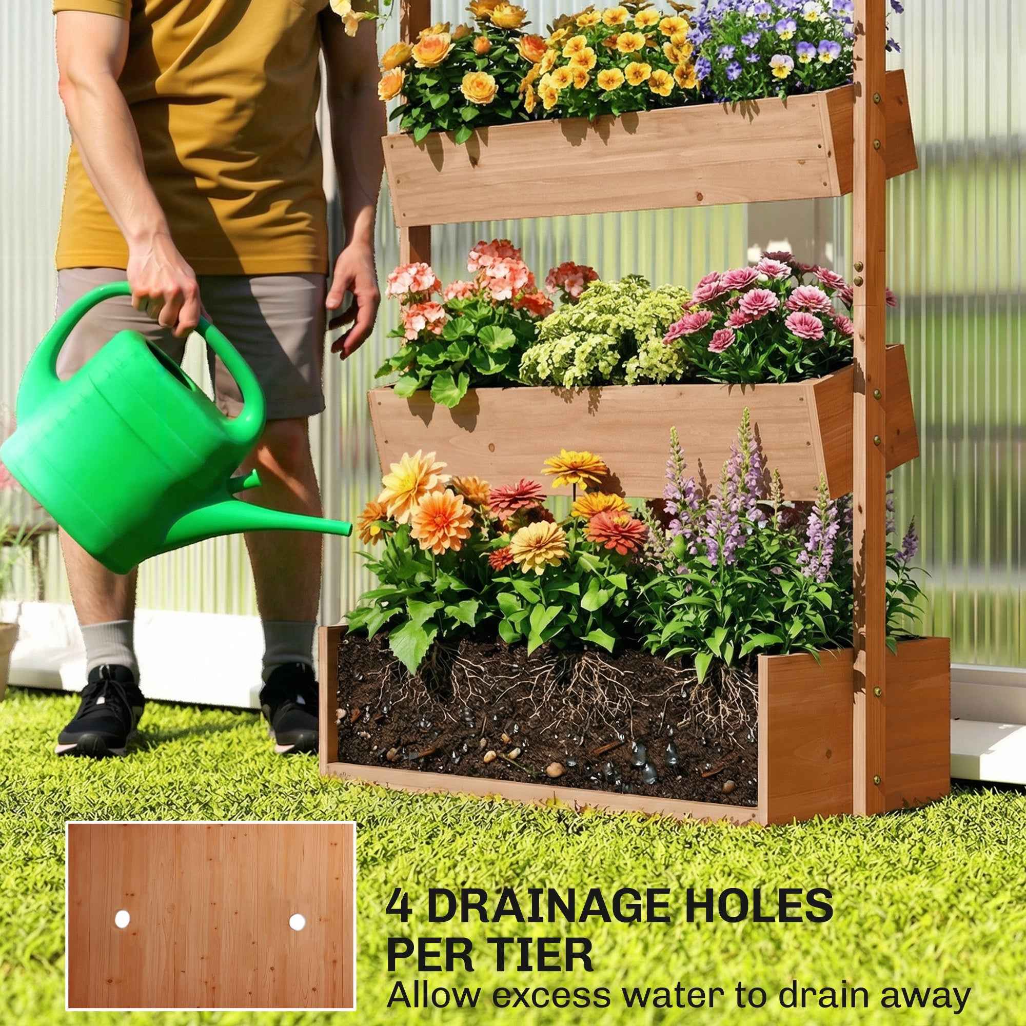 Outsunny Raised Garden Bed, Vertical Wooden Planter with Drainage and Lining.