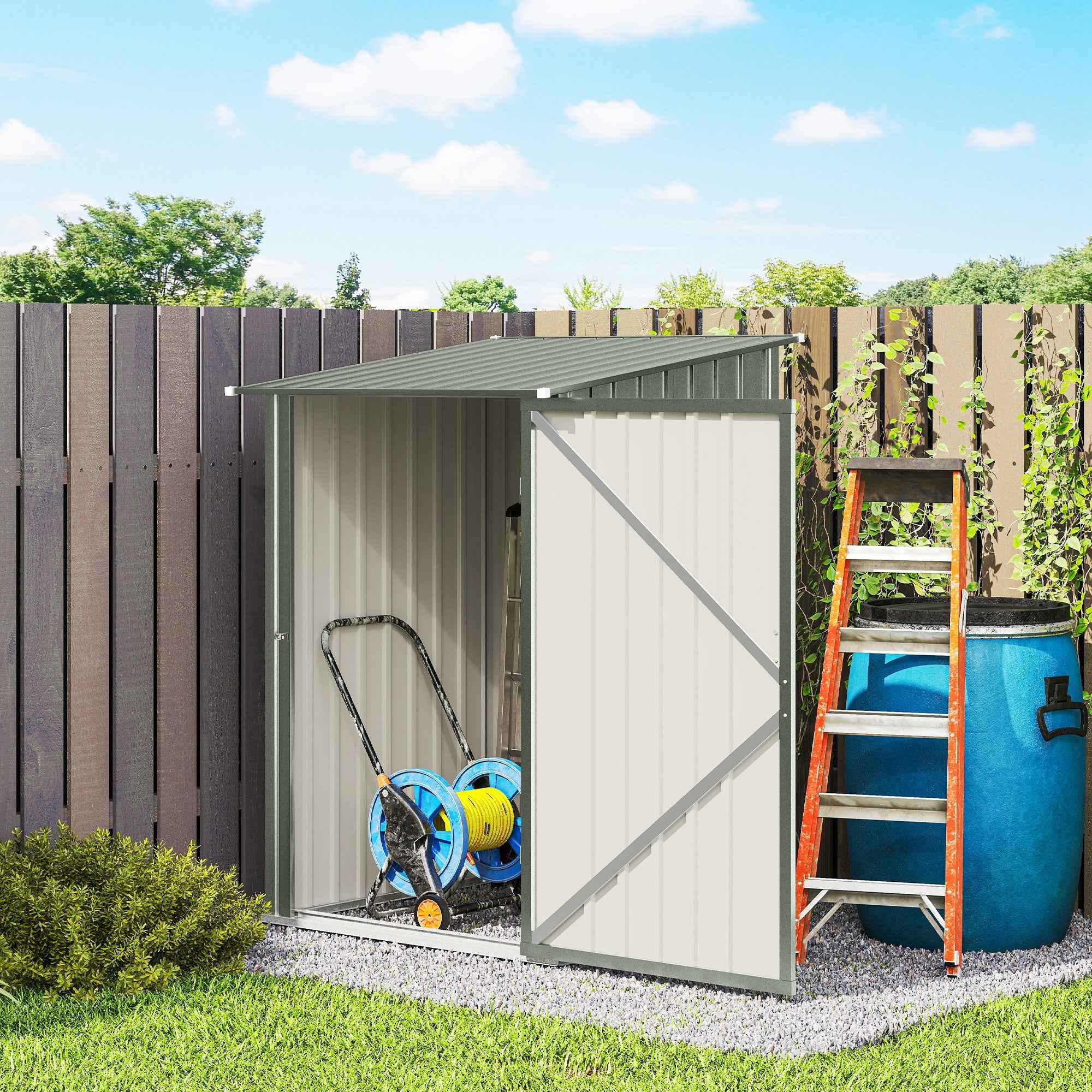 Outsunny Galvanized Steel Garden Shed with Hinged Door, 100x104x160 cm, Silver