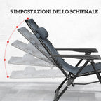 Set of 2 Folding Zero Gravity Deck Chairs with Adjustable Backrest and Table, Gray