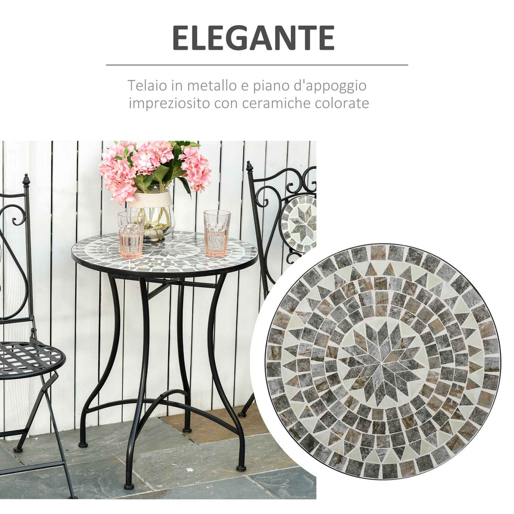 Outsunny Black Metal and Ceramic Garden and Outdoor Coffee Table