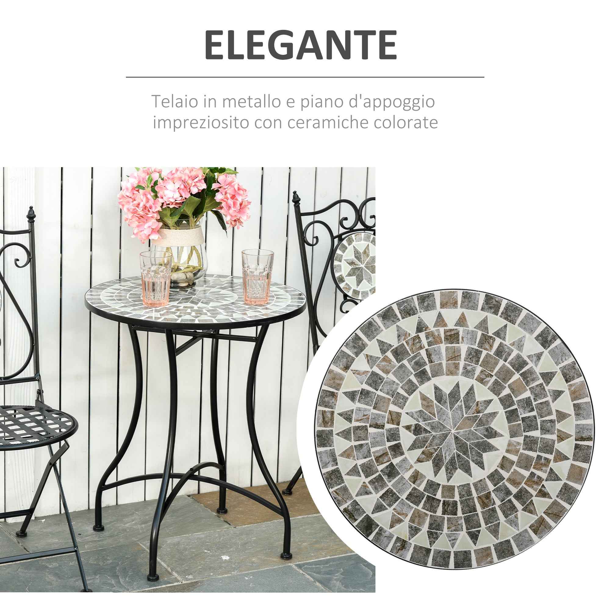 Outsunny Black Metal and Ceramic Garden and Outdoor Coffee Table