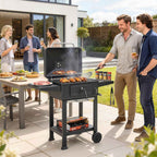 Outsunny Charcoal Barbecue, Portable Smoker with Ventilation, Thermometer and Side Shelves, Black