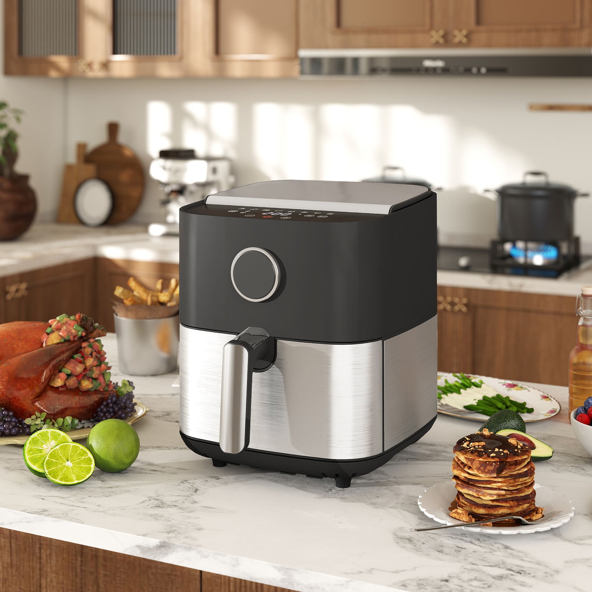 8L Air Fryer, 1700W Air Fryer with 8 Programs and 360° Hot Air Circulation, LED Display, Black