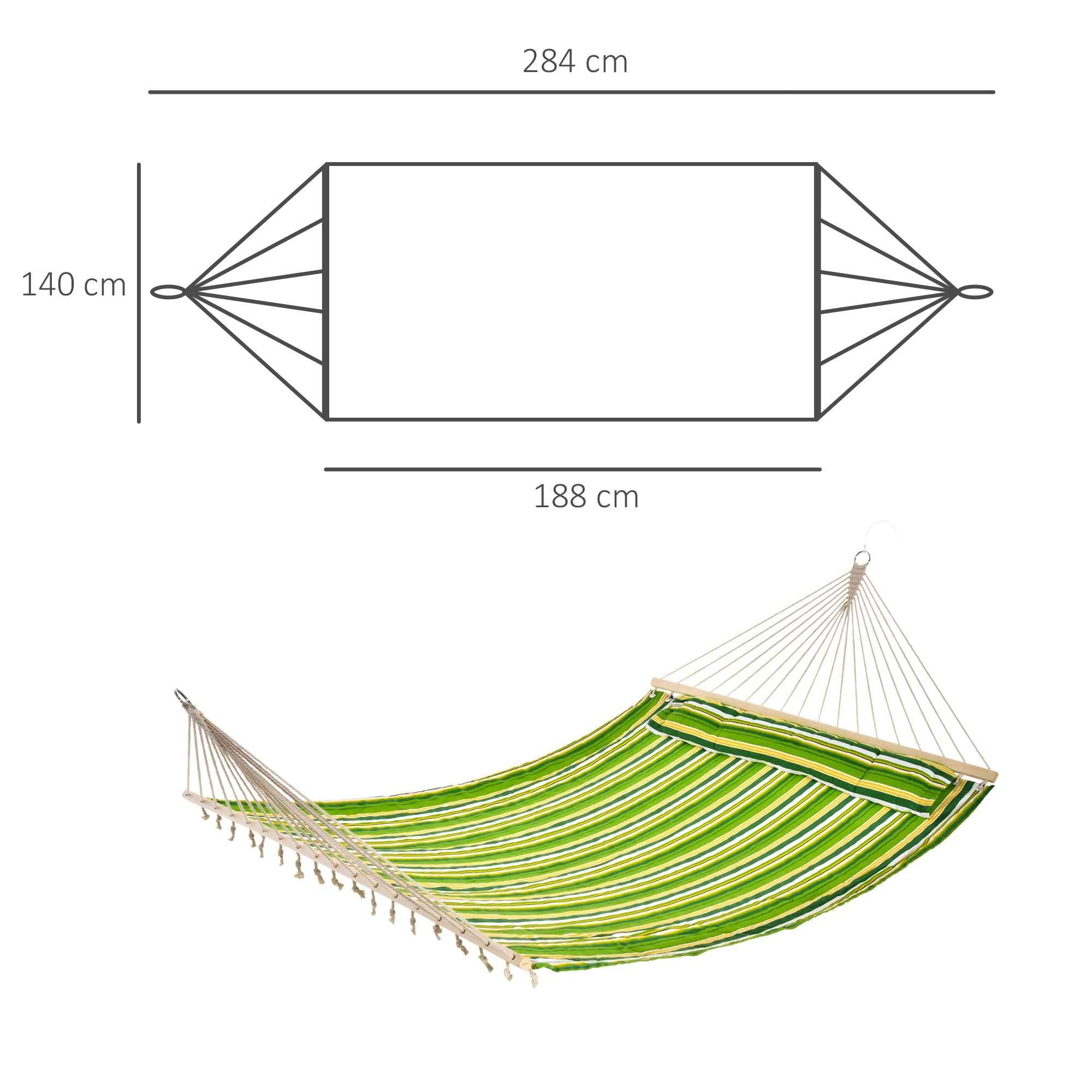 Outsunny Hammock Double Garden Hammock for 2 People, Hanging Camping Swing in Cotton and Polyester with Cushion 188x140cm