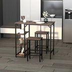 Industrial Style High Table Set with 2 Stools and Shelf in Metal and Wood, Modern Bar and Kitchen Furniture, Rustic Brown
