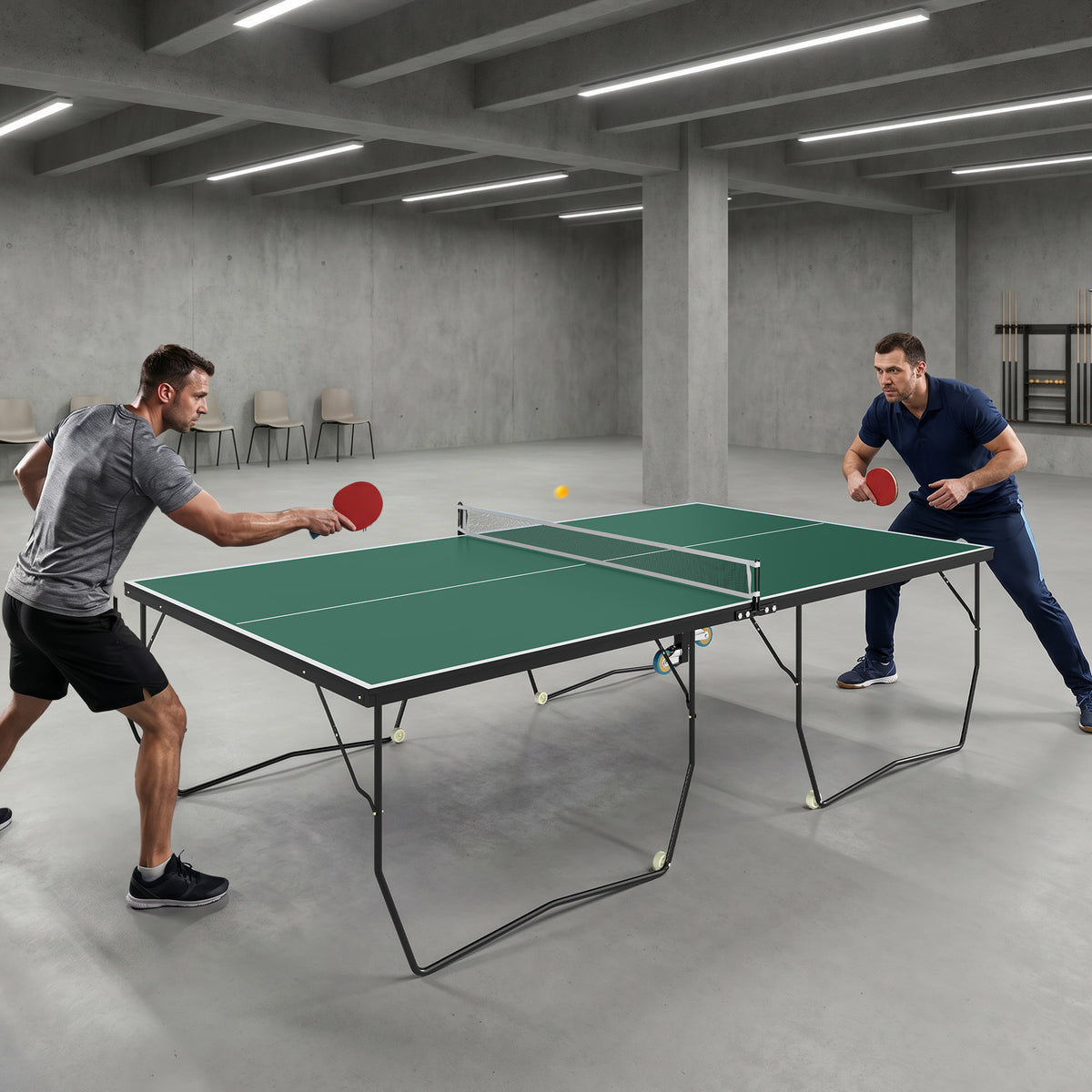SPORTNOW Folding Ping Pong Table with 8 Wheels, 2 Bats, Balls and Net, 274x152.5x72 cm