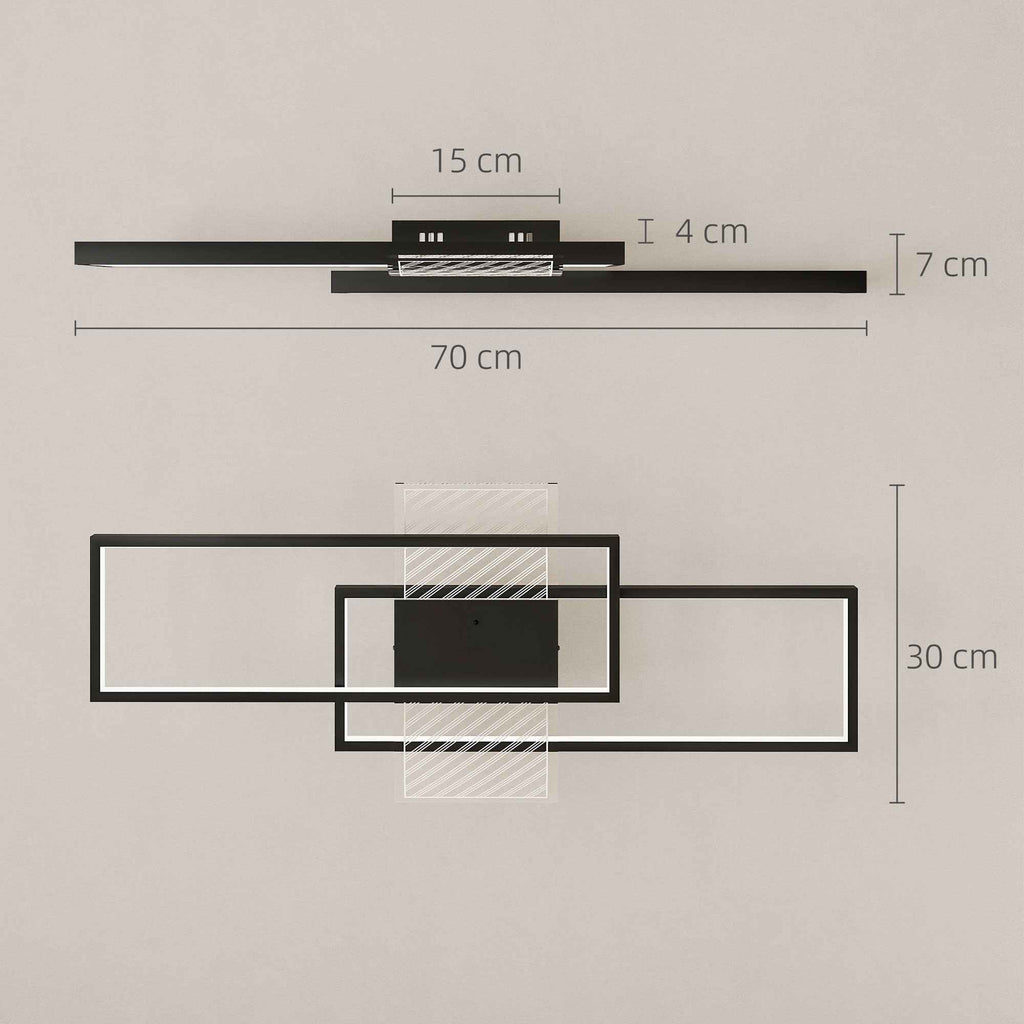 HOMCOM Dimmable LED Ceiling Light 3000-6000K with Remote Control and Switch, 70x30 cm, Black