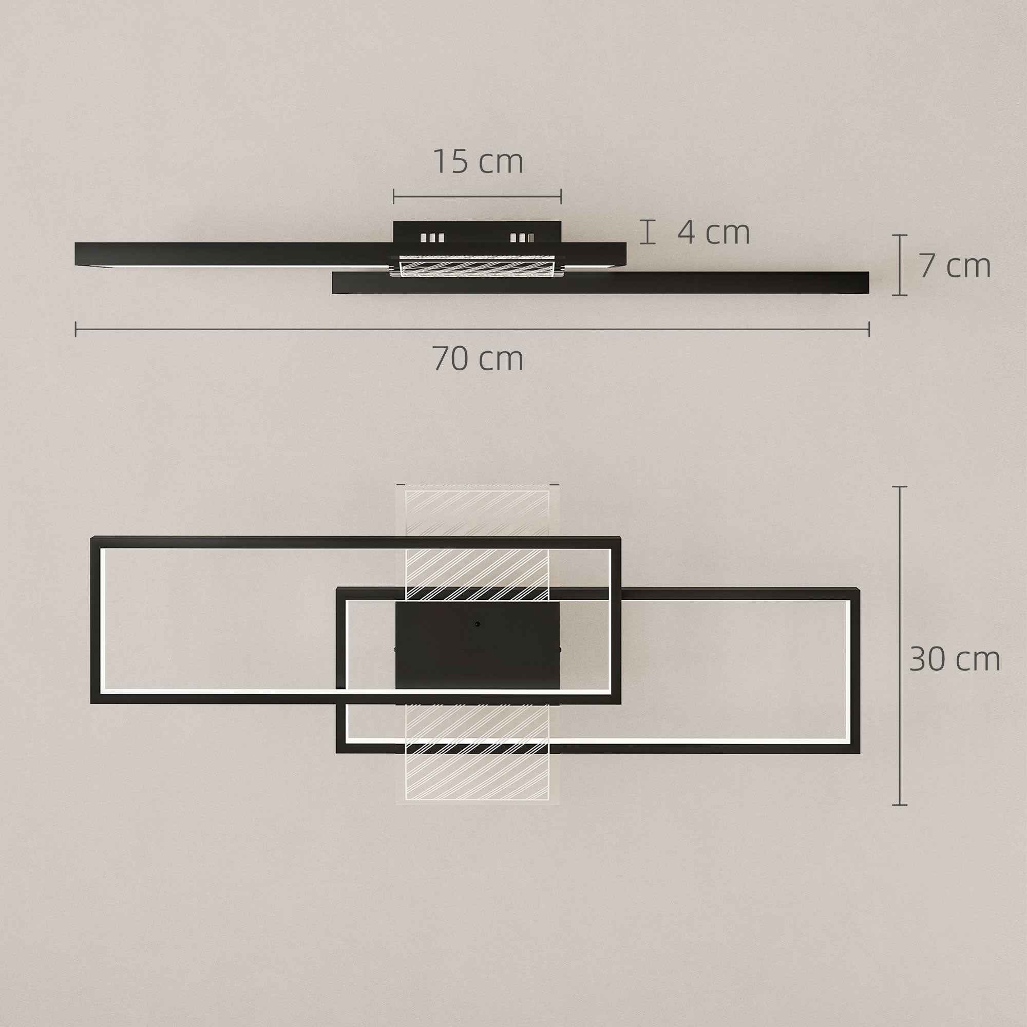 HOMCOM Dimmable LED Ceiling Light 3000-6000K with Remote Control and Switch, 70x30 cm, Black