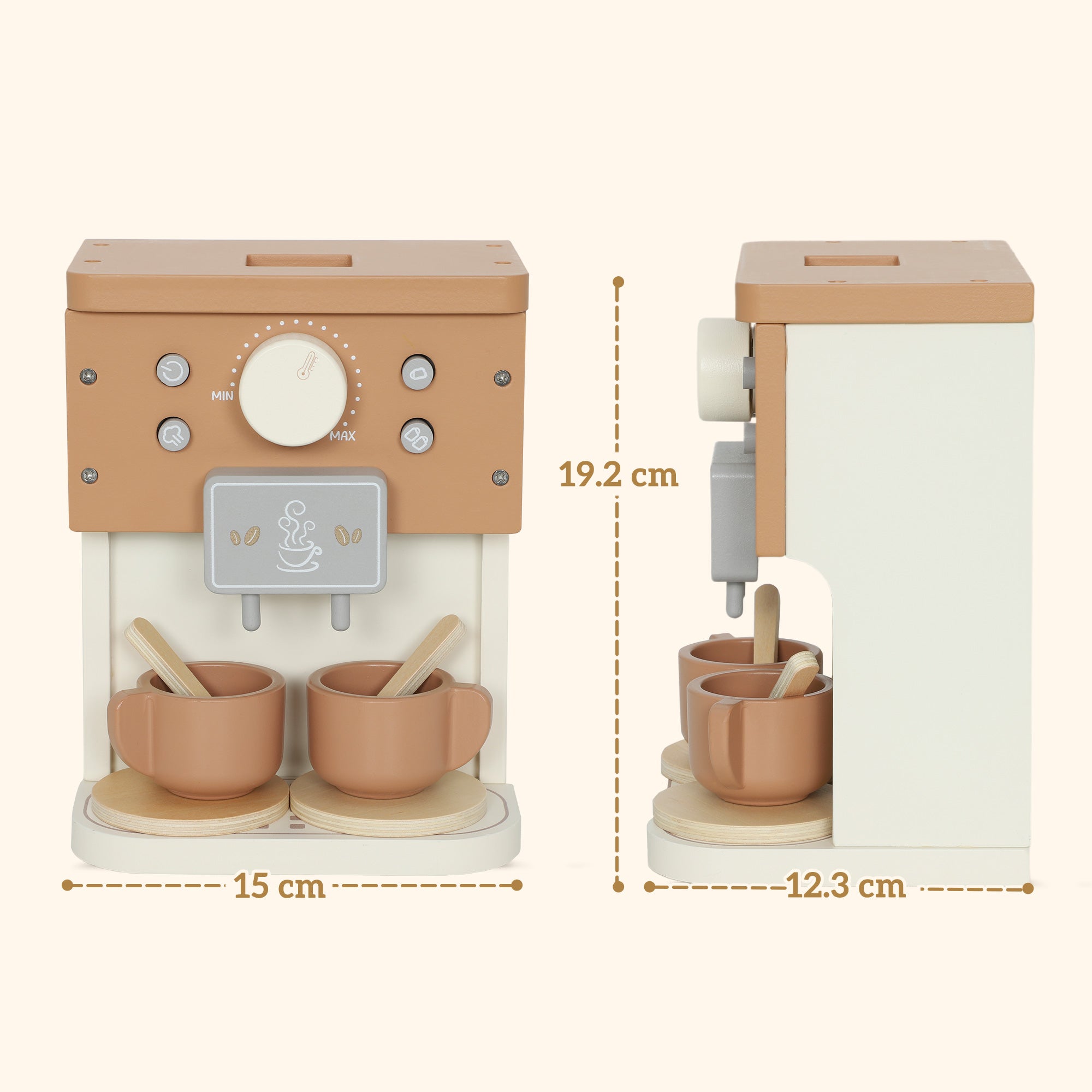 Wooden Toy Coffee Machine Set for Children from 3 Years Old with Accessories, Brown
